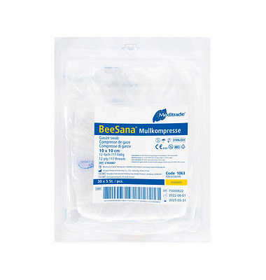 Mull-Kompressen BeeSana 1063 weiß 10,0 x 10,0 cm