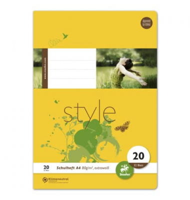 Schulheft 040432020 Style, Lineatur 20 / blanko, A4, 80g, gelb, 32 Blatt / 64 Seiten