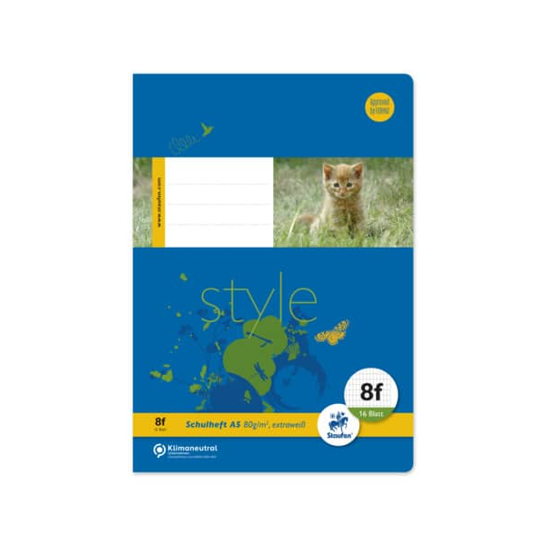 9002244567777 - Schulheft 040516008 Style Lineatur 8f   kariert   keine A5 80g blau 16 Blatt   32 Seiten 9002244567777 Staufen