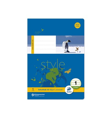 Schulheft 040516001 Style, Lineatur 1 / Lineatur 1, A5, 80g, blau, 16 Blatt / 32 Seiten