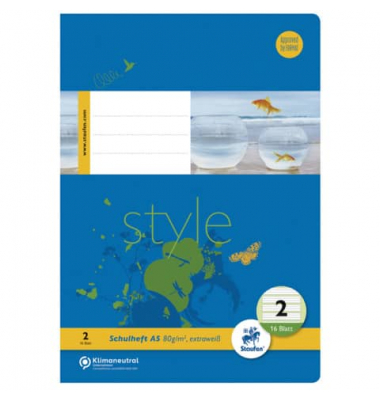 Schulheft 040516002 Style, Lineatur 2 / Lineatur 2 / keine, A5, 80g, blau, 16 Blatt / 32 Seiten