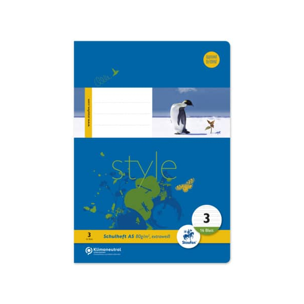 9002244553473 -  Schulheft 040516003 Style Lineatur 3   Lineatur 3 A5  80g blau 16 Blatt   32 Seiten 9002244553473 Ursus