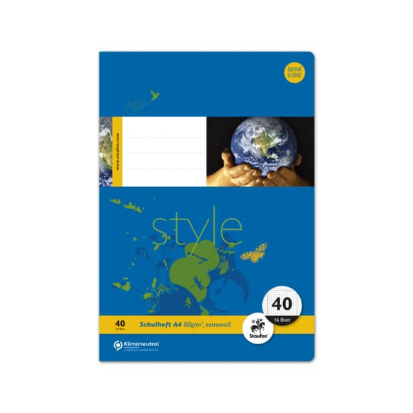 2 Stück Staufen Schulheft 040416042 Style, Lineatur 40 / kariert mit umlaufendem Rand / keine, A4, 80g, blau, 16 Blatt / 32 Seiten 9002244551776