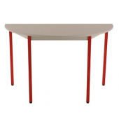 Schreibtisch, 74cm (H), 120x60cm (BxT), halbrund, grau / rot