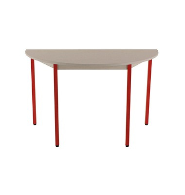 Schreibtisch, 74cm (H), 120x60cm (BxT), halbrund, grau / rot