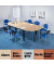 Schreibtisch, 74cm (H), 120x60cm (BxT), halbrund, grau / rot
