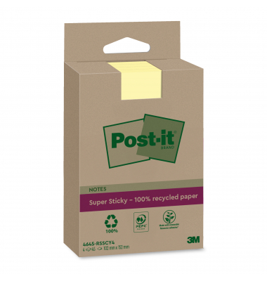 Haftnotizen 4645-RSSCY4, Recycling Notes Super Sticky, 102x152mm, gelb, liniert, rechteckig