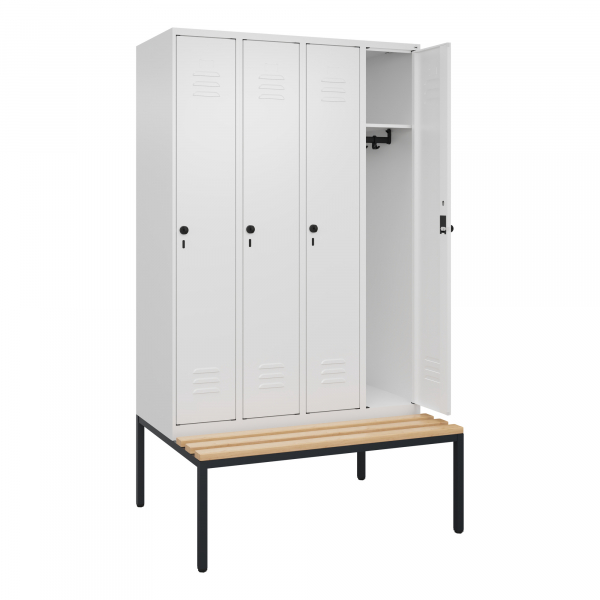 4066681745421 - Spind Classic PLUS Sitzbank 4 Abteile verkehrsweiß B 1200 mm Sicherheits-Drehriegel untergebaut Buche-Hartholz C+P