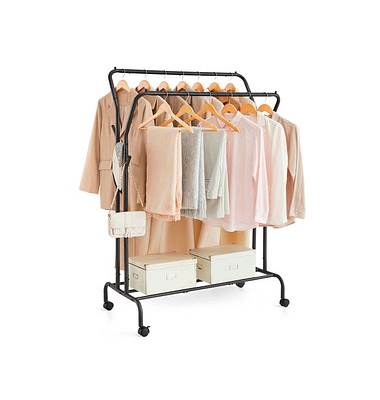 Rollgarderobe schwarz Metall 4 Haken 103,5 x 141,0  155,0 cm