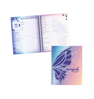 Freundebuch Magic Butterfly ca. DIN A5 liniert, lilaroa Hardcover 80 Seiten