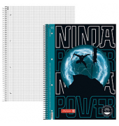 Collegeblock 10-67928321 Ninja Power, Ninja, Lineatur 28 / kariert mit Rand innen/außen, A4, 90g, schwarz, 80 Blatt