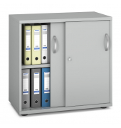 Schiebet&uuml;renschrank MULTI M pro 250715, abschlie&szlig;bar, 2 OH, lichtgrau, 80x78x42cm (BxHxT)