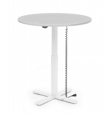 Sitz-Steh-Schreibtisch MODUL Monosäule, elektrisch höhenverstellbar, 71,5-120,5cm (H), 100x80cm (BxT), rund, lichtgrau / weiß