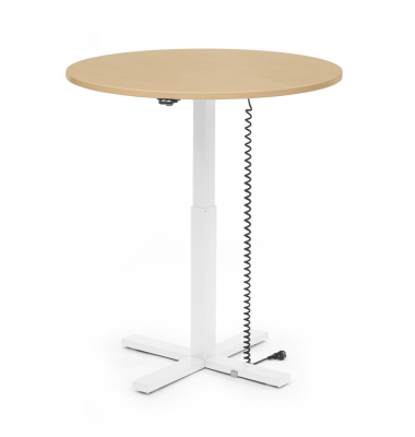 Sitz-Steh-Schreibtisch MODUL Monosäule, elektrisch höhenverstellbar, 71,5-120,5cm (H), 100x80cm (BxT), rund, buche / weiß