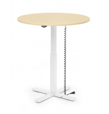 Sitz-Steh-Schreibtisch MODUL Monosäule, elektrisch höhenverstellbar, 71,5-120,5cm (H), 100x80cm (BxT), rund, ahorn / weiß