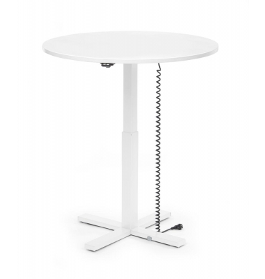 Sitz-Steh-Schreibtisch MODUL Monosäule, elektrisch höhenverstellbar, 71,5-120,5cm (H), 100x80cm (BxT), rund, weiß / weiß