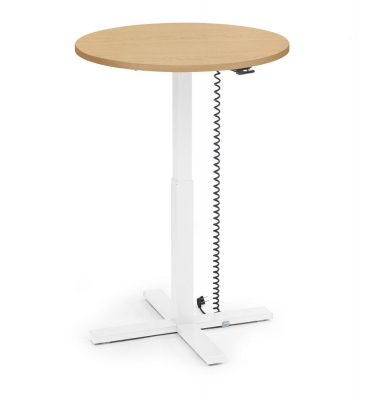 Sitz-Steh-Schreibtisch MODUL Monosäule, elektrisch höhenverstellbar, 71,5-120,5cm (H), 80x80cm (BxT), rund, buche / weiß