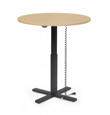 Sitz-Steh-Schreibtisch MODUL Monosäule, elektrisch höhenverstellbar, 71,5-120,5cm (H), 100x80cm (BxT), rund, buche / schwarz