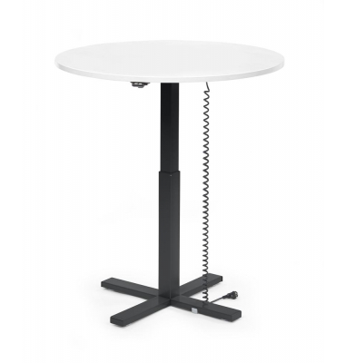 Sitz-Steh-Schreibtisch MODUL Monosäule, elektrisch höhenverstellbar, 71,5-120,5cm (H), 100x80cm (BxT), rund, weiß / schwarz