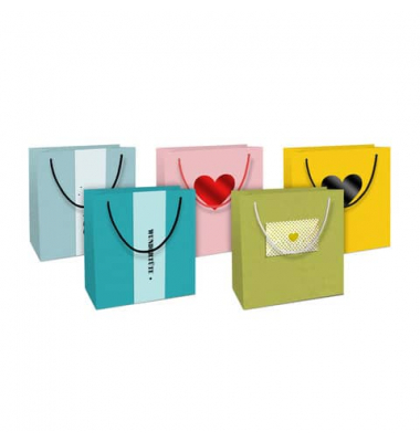 Geschenktasche 4012-24362/PBS Geschenktragetasche Packpapier , 21x20x8cm, verschiedene, mit Tragekordel, 5 Motive sortiert, 20cm
