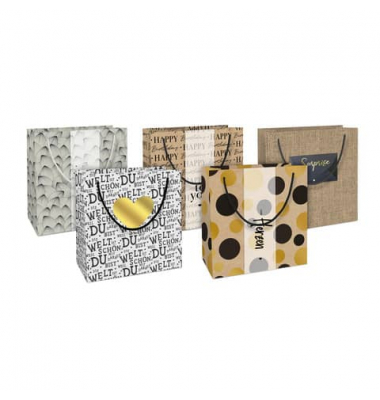 Geschenktasche 4012-24361/PBS Packpapier, verschiedene, mit Tragekordel, 5 Motive sortiert, 20cm x 21cm