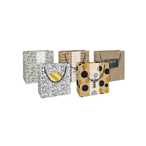 15 Stück Alpedia Geschenktasche 4012-24361/PBS Packpapier, allgemein, mit Tragekordel, 5 Motive sortiert, 20cm x 21cm  Head