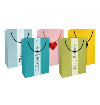 Geschenktasche 4017-24362/PBS Geschenktragetasche Packpapier , 33x23x11cm, verschiedene, mit Tragekordel, 5 Motive sortiert, 23c