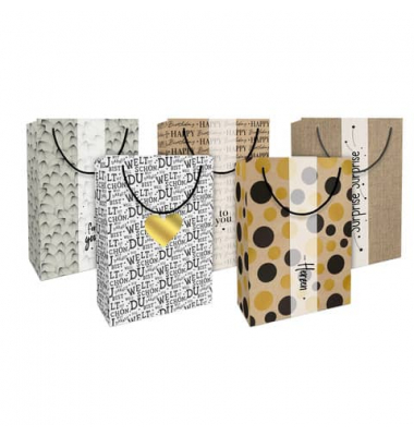 Geschenktasche 4017-24361/PBS Packpapier, verschiedene, mit Tragekordel, 5 Motive sortiert, 23cm x 36cm