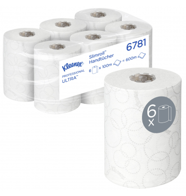Rollenhandt&uuml;cher Ultra SLIMROLL 6781, Au&szlig;enabrollung, 2-lagig, wei&szlig;, Recycling-Tissue