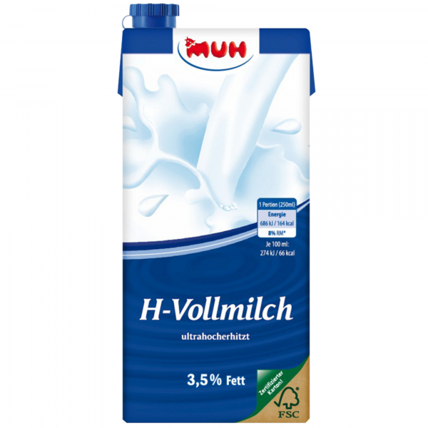 MUH H-Milch 588655, 3,5% Fett, 12x 1 Liter, im Tetrapack 4100290025172 MUH 12 Stück