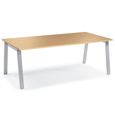 Konferenztisch 280981, 73,5cm (H), 200x100cm (BxT), 8 Personen, rechteckig, buche / silber