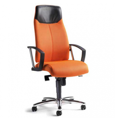 Chefsessel ALTHEA, orange / chrom, mit verstellbaren Armlehnen, bis 110kg, mit Kopfstütze