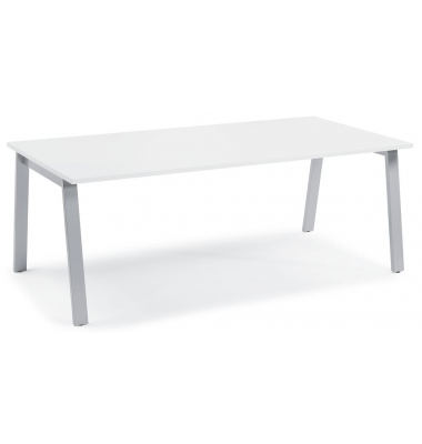 Konferenztisch DESKIN RIO, 73,5cm (H), 200x100cm (BxT), 8 Personen, rechteckig, wei&szlig; / silber