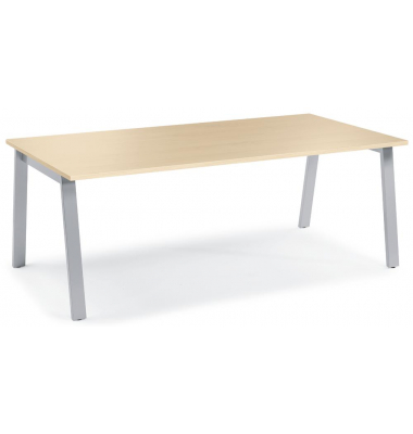 Konferenztisch 280982, 73,5cm (H), 200x100cm (BxT), 8 Personen, rechteckig, ahorn / silber
