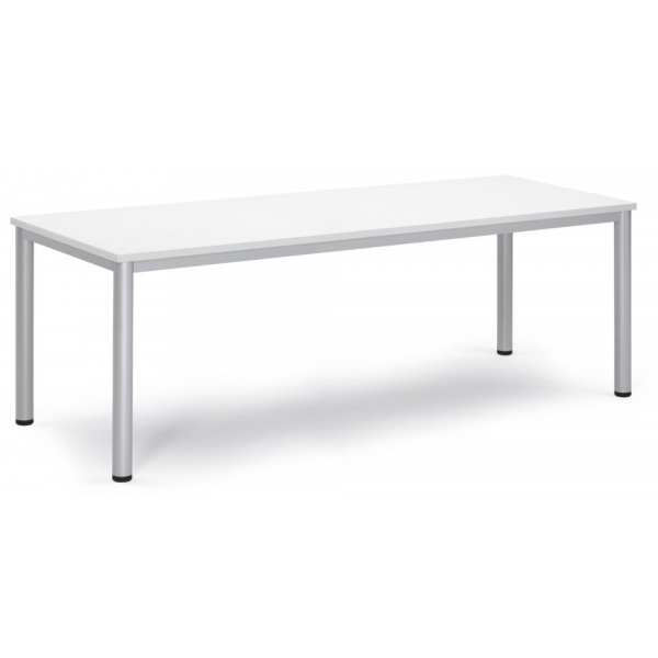 Deskin Besprechungstisch BASE-MODUL Q, 72cm (H), 200x80cm (BxT), 8 Personen, rechteckig, weiß / silber  Deskin