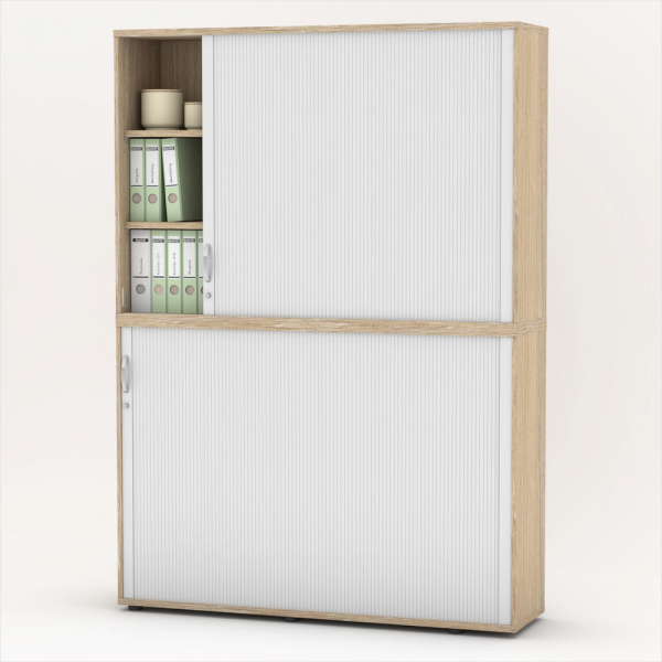 Deskin Aufsatzschrank MULTI M pro 333316, abschließbar, 2x3 OH, eiche hell/alusilber, 160x114x42cm (BxHxT)  Deskin