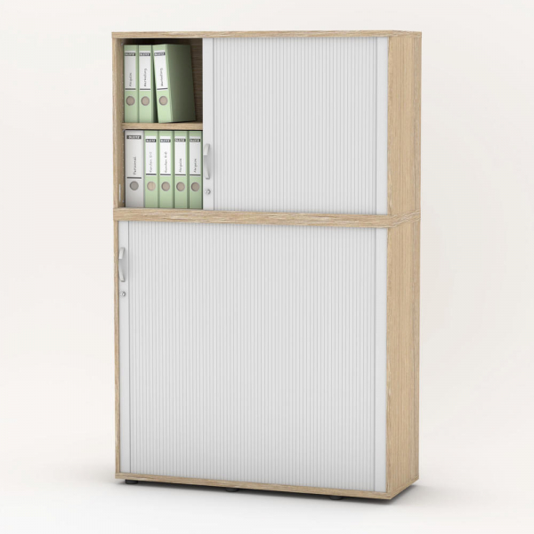 Deskin Aufsatzschrank MULTI M pro 333306, abschließbar, 2x2 OH, eiche hell/alusilber, 120x78x42cm (BxHxT)  Deskin