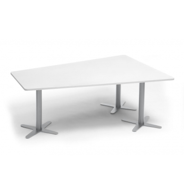 Konferenztisch DUBLIN, 73,5cm (H), 200x80/141cm (BxT), 6 Personen, Trapezform, wei&szlig; / silber