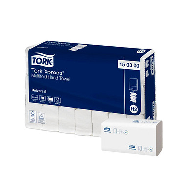 Falthandt&uuml;cher H2 Xpress Universal 150300, 19,6x34cm, 2-lagig, Interfold-Falz (W-Falz), wei&szlig;, Recyclingpapier