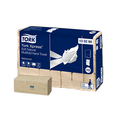 Falthandt&uuml;cher H2 Xpress Soft Advanced 130299, 21,3x24cm, 2-lagig, Interfold-Falz (W-Falz), natur, Recyclingpapier