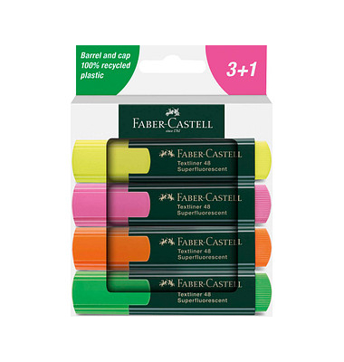 Textmarker 48, 254844, Etui, gelb/rosa/orange/gr&uuml;n, 1-5mm Keilspitze