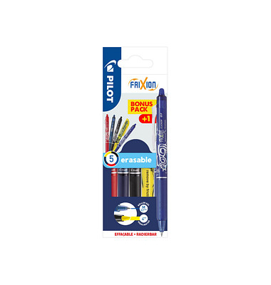 FRIXION ball CLICKER Tintenroller blau, rot, schwarz, blauschwarz, gelb 0,4 mm, Schreibfarbe: farbsortiert, 1 Set