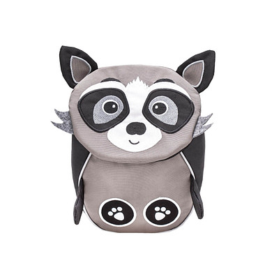 Kindergartenrucksack Mini Animals Raccoon Kunstfaser grauschwarz