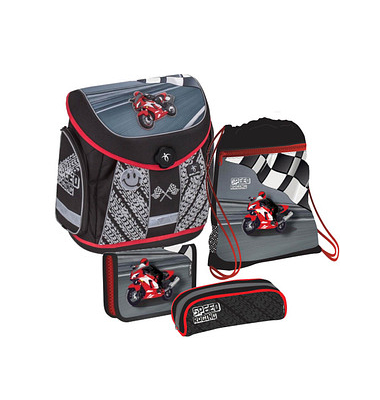 Schulranzen-Set Mister & Missy Free Racing 2 Kunstfaser schwarzrot