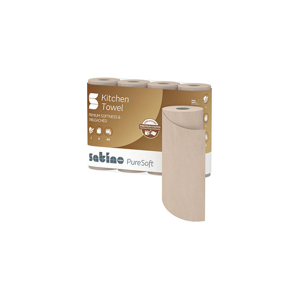 Satino PureSoft Küchentücher 2-lagig – extra saugstark - Küchentücher aus 100% Recyclingpapier – Made in Germany – 100% recycelbar – Umfang: 4 Rollen / 64 Blatt je Küchenrolle