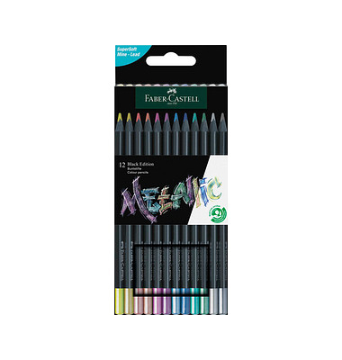 Buntstifte-Set Black Edition Metallic, 116415, farbig sortiert, dreikant, ergonomisch, Packung
