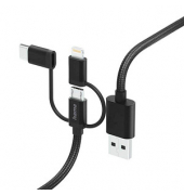 USB-Kabel 3 in 1 00201536, 1,5m, USB-A auf USB-C / Lightning & Micro-USB, schwarz