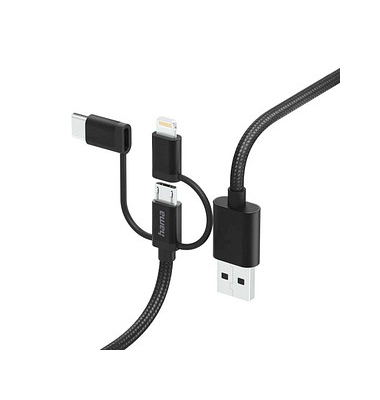 USB-Kabel 3 in 1 00201536, 1,5m, USB-A auf USB-C / Lightning & Micro-USB, schwarz