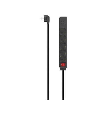 USB 3,4A 5-fach Steckdosenleiste mit Schalter 1,4 m schwarz mit USB-Buchse