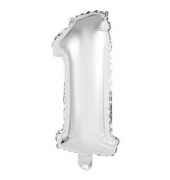 Folienballon Mini, Zahl 1 silber